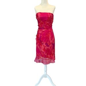 Phoebe Silk Sltrapless Pink Tropical Vacation Cocktail Dress